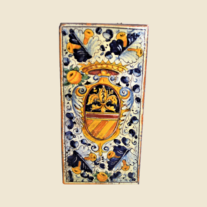 Rectangular tile cm  30 x 15 Cote of arms and Montelupo  leaves