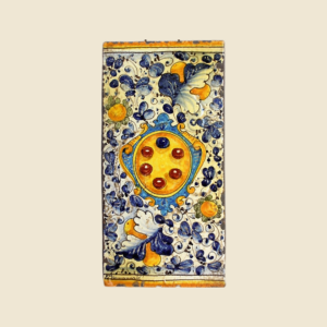 Rectangular tile cm  30 x 15 Medici cote of  arms and Montelupo leaves