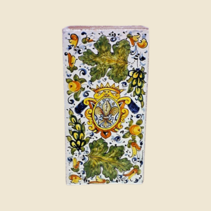 Rectangular tile cm  30 x 15 Giglio  cote of arms and Cafaggiolo green leaves