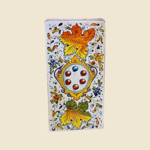 Rectangular tile cm  30 x 15 Medici cote of arms and colourful cafaggiolo leaves