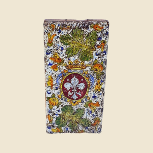 Rectangular tile cm  30 x 15 Cote of  ARMS Fleur de Lys - and Cafaggiolo green leaves