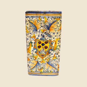 Rctangular tile cm  30 x 15 Medici family cote of  Arms and cafaggiolo leaves